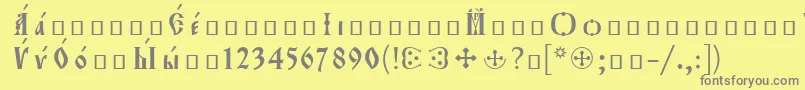 Orthodox.TtIeeroosРазрядочныйフォントについての詳細 フォントOrthodox.TtIeeroosРазрядочный – 黄色の背景に灰色の文字